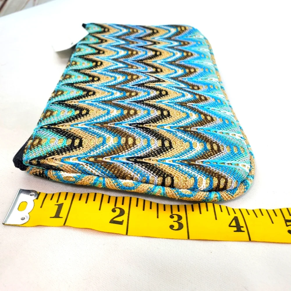 NWT! Icing Blue and Gold Curved Chevron Wristlet